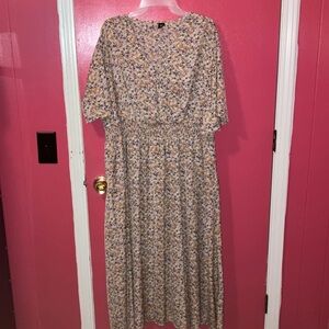 SHEIN Pink and Brown Casual Midi Sundress with Dolman Sleeves